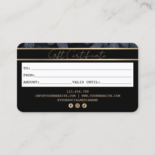 フェスティバルモダン金ゴールドクレジットカードのギフト証明書 名刺 (裏面)