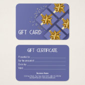 フェスティバルモダン金ゴールドボウブルーギフトボックスギフトカード (正面&裏面)