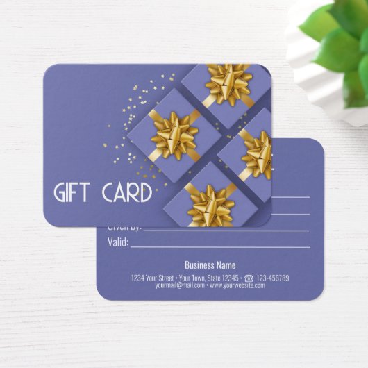 フェスティバルモダン金ゴールドボウブルーギフトボックスギフトカード (デスク)