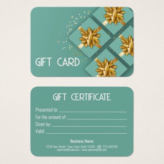 フェスティバルモダン金ゴールドボウミントギフトボックスギフトカード (正面&裏面)