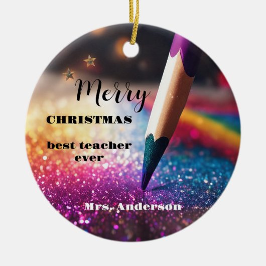 フェスティバルモダン鉛筆先生サンキュークリスマス セラミックオーナメント (正面)