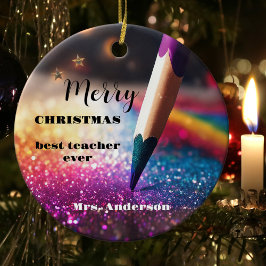 フェスティバルモダン鉛筆先生サンキュークリスマス セラミックオーナメント