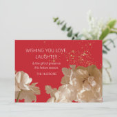 フェスティバルモダン |レッド&金ゴールドダストフローラクリスマス シーズンカード (スタンド正面)