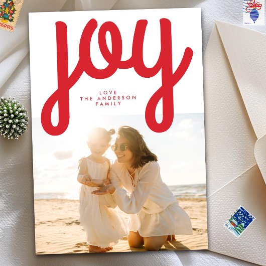 フェスティバルモダンJOYレッドクリスマスフォト シーズンカード