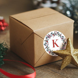 フェスティバルモノグラムクリスマスリース緑 ラウンドシール