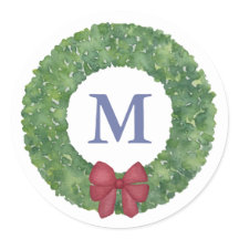 フェスティバルモノグラム緑リースとレッドボウ