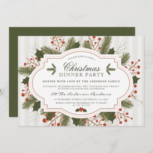 フェスティバルモミ、パイン&ホリークリスマスディナーパーティー 招待状 (正面/裏面)