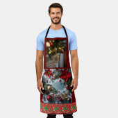 フェスティバルライトと開花クリスマスツリーエプロン エプロン (着用した状態)
