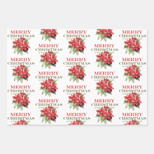 フェスティバルライトレッドポインセチア花の柄のギフト ラッピングペーパーシート (正面2)