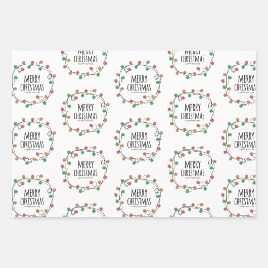 フェスティバルライトレッドポインセチア花の柄のギフト ラッピングペーパーシート (正面)