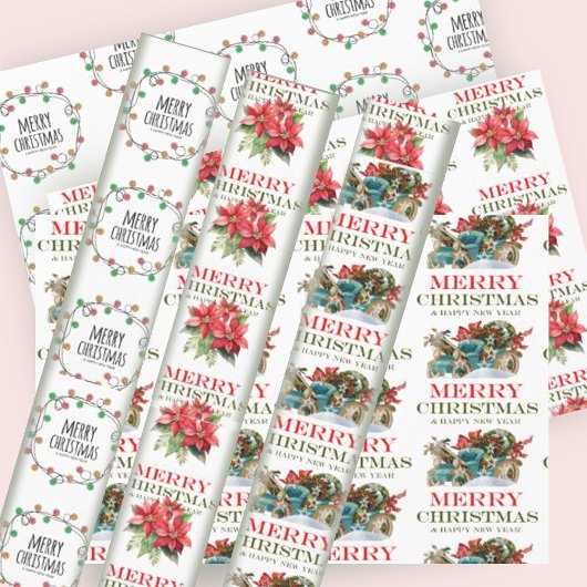 フェスティバルライトレッドポインセチア花の柄のギフト ラッピングペーパーシート