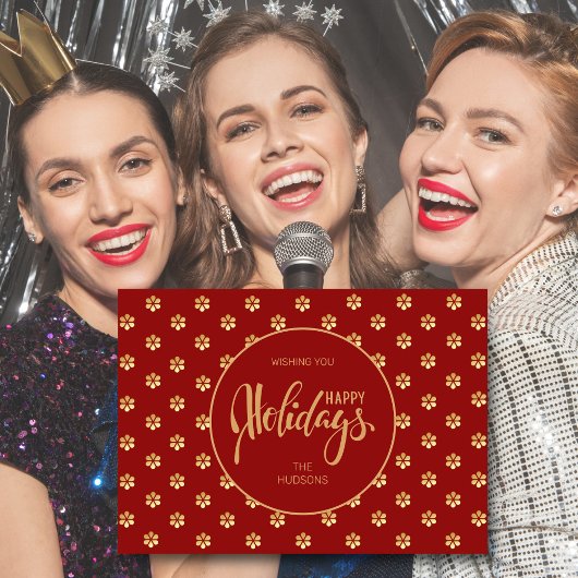 フェスティバルラックスレッド&金ゴールドデイジークリスマスハッピー シーズンカード