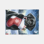 フェスティバルラブラドールレトリエバードップロバクリスマス フリースブランケット (正面(横))