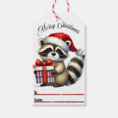 フェスティバルラベルとサンタハットのアライグマ ギフトタグ (正面)