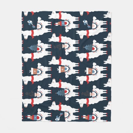 フェスティバルラマ:クリスマスパターンの喜び フリースブランケット (正面)