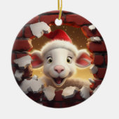 フェスティバルラムinサンタハット – 3D セラミックオーナメント (正面)