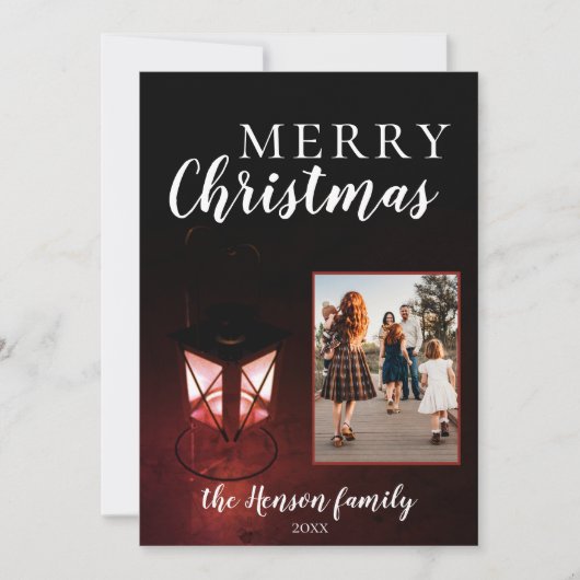 フェスティバルランタンの暗いクリスマスファミリー写真 シーズンカード (正面)