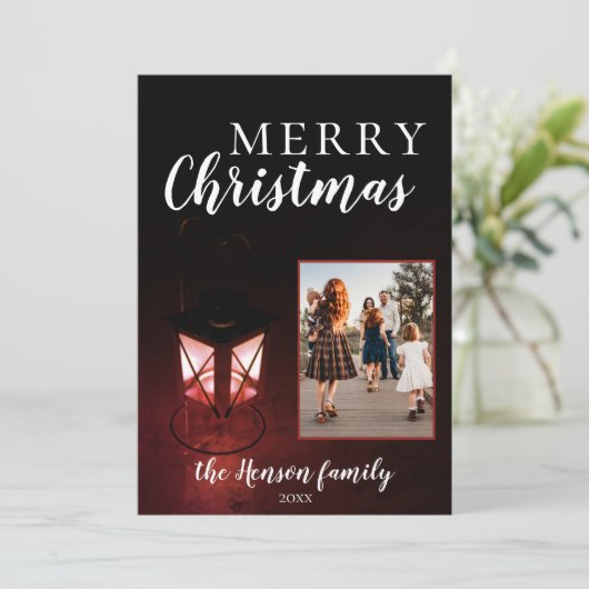 フェスティバルランタンの暗いクリスマスファミリー写真 シーズンカード (スタンド正面)
