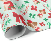 フェスティバルリボンかわいい犬クリスマスライトグリーン ラッピングペーパー (ロールコーナー)