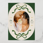 フェスティバルリボン&ボーズグリーン実在金ゴールドオーバルフォト 箔シーズンカード (正面)