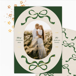 フェスティバルリボン&ボーズグリーン実在金ゴールドオーバルフォト 箔シーズンカード