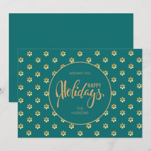 フェスティバルリュックスティール(緑がかった色)&金ゴールドデイジークリスマスハッピーホテル シーズンカード (正面/裏面)