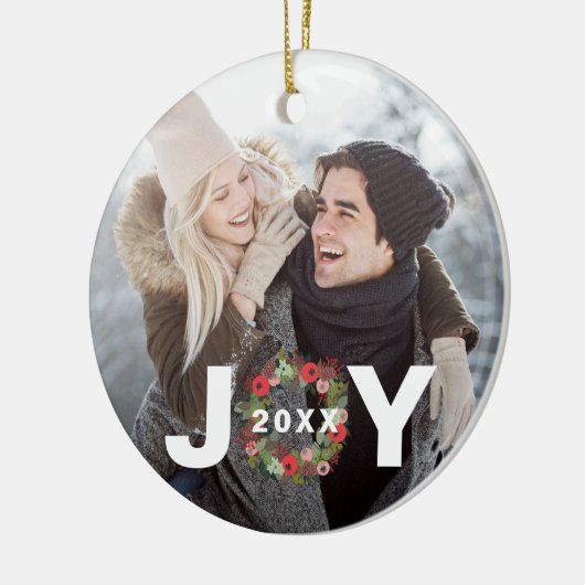 フェスティバルリースと年写真とクリスマスジョイ セラミックオーナメント (左)