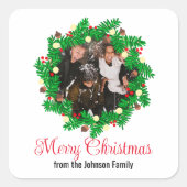 フェスティバルリースカスタムフォトメリークリスマス スクエアシール (正面)