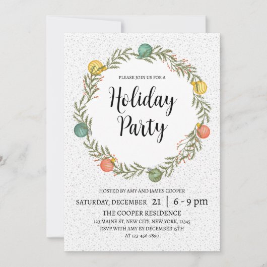 フェスティバルリースクリスマスホリデーパーティー招待状 シーズンカード (正面)