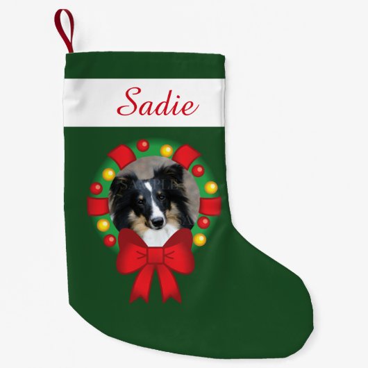 フェスティバルリースパーソナライズされた（写真と名前） スモールクリスマスストッキング (正面)