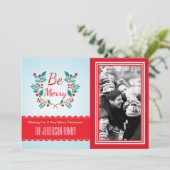 フェスティバルリースライトブルーとレッドクリスマスフォト シーズンカード (スタンド正面)