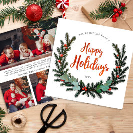 フェスティバルリース3フォトハッピーホリデーズカード シーズンカード