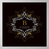 フェスティバルリーフアールデコモノグラムヴィンテージホリデイ ポスター (正面)