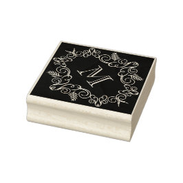 フェスティバルリーフアールデコモノグラムヴィンテージホリデイ ラバースタンプ