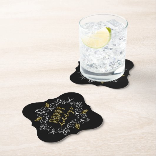 フェスティバルリーフデコ金ゴールドフレームホリデーパーティー ペーパーコースター (インサイチュ)