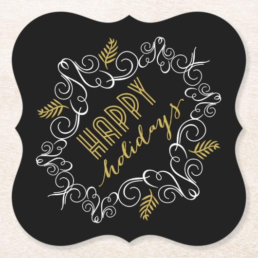 フェスティバルリーフデコ金ゴールドフレームホリデーパーティー ペーパーコースター (正面)