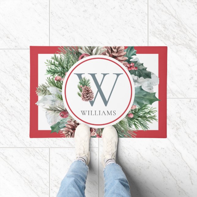 フェスティバルリーフ休日フローライニシャルファミリー名 ドアマット (室内)