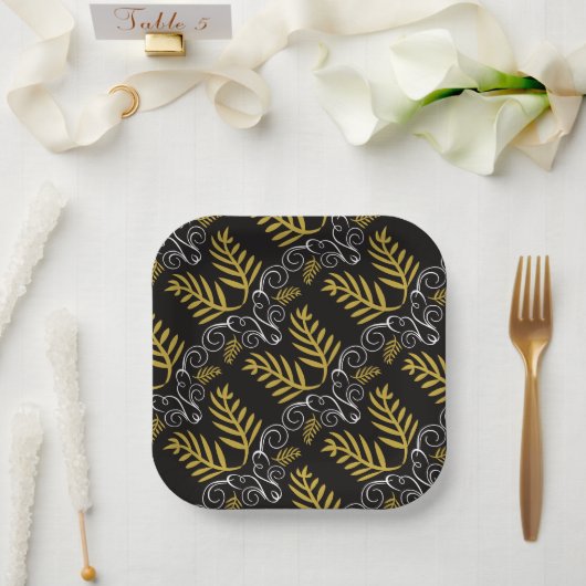 フェスティバルリーフ金ゴールドアールデコヴィンテージシックホリデイ ペーパープレート (ウェディング)