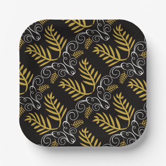 フェスティバルリーフ金ゴールドアールデコヴィンテージシックホリデイ ペーパープレート (正面)