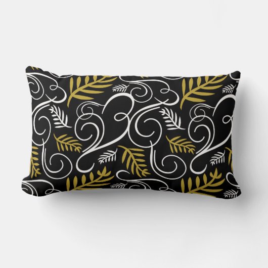 フェスティバルリーフ金ゴールドアールデコヴィンテージシックホリデイ ランバークッション (正面)