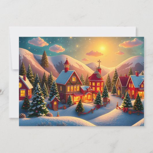 フェスティバルリールクリスマスヴィレッジパーソナライズされた シーズンカード (正面)