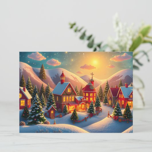 フェスティバルリールクリスマスヴィレッジパーソナライズされた シーズンカード (スタンド正面)