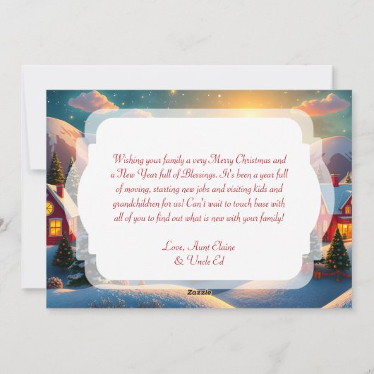 フェスティバルリールクリスマスヴィレッジパーソナライズされた シーズンカード (裏面)