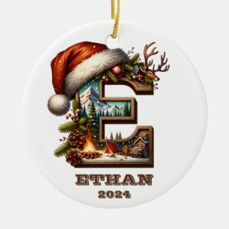 フェスティバルレターE Winter Scene with Santa Hat セラミックオーナメント