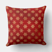 フェスティバルレッドとゴールドフォイル冬の雪片 クッション (裏面)