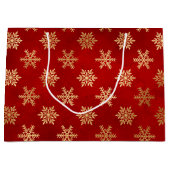 フェスティバルレッドとゴールドフォイル冬の雪片 ラージペーパーバッグ (正面)