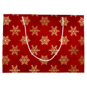 フェスティバルレッドとゴールドフォイル冬の雪片 ラージペーパーバッグ (裏面)