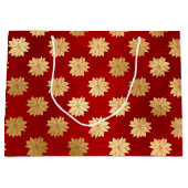 フェスティバルレッドとゴールドフォイル冬ポインセチア花 ラージペーパーバッグ (正面)