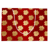 フェスティバルレッドとゴールドフォイル冬ポインセチア花 ラージペーパーバッグ (裏面)