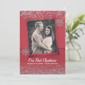 フェスティバルレッドとシルバーのクリスマスフォトカード シーズンカード (スタンド正面)